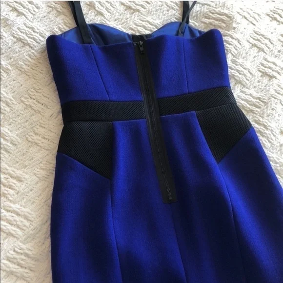 Milly Clarisse Combo Dress Wool Colorblock Cobalt